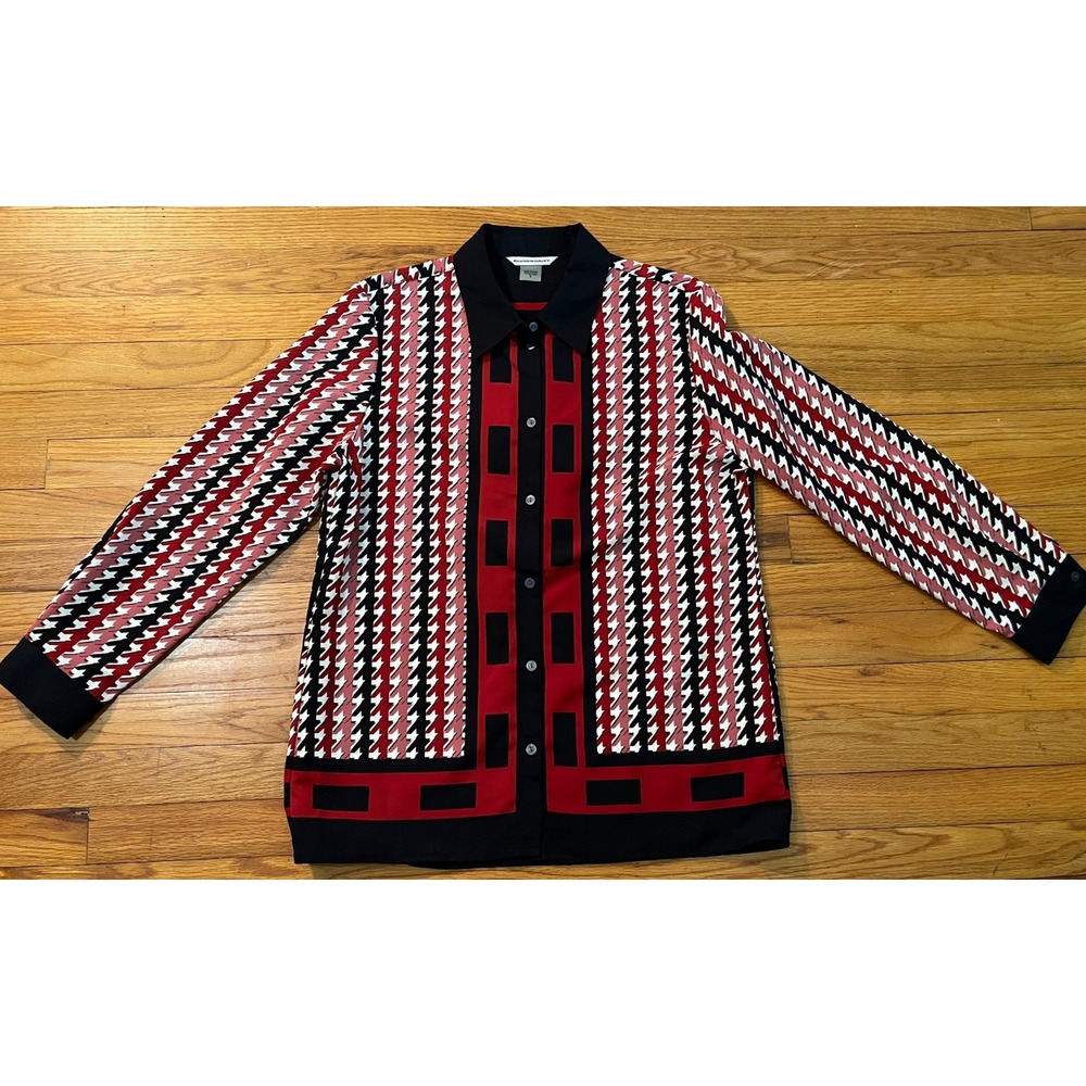 New Vintage Allison Daley Granny Chic Geometric Button Front Blouse Women 8